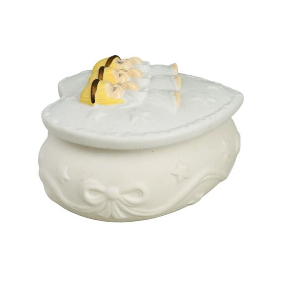 Vintage Hallmark 3D Three Little Angels Heart Shaped Ceramic Trinket Box Lidded - Picture 12 of 13